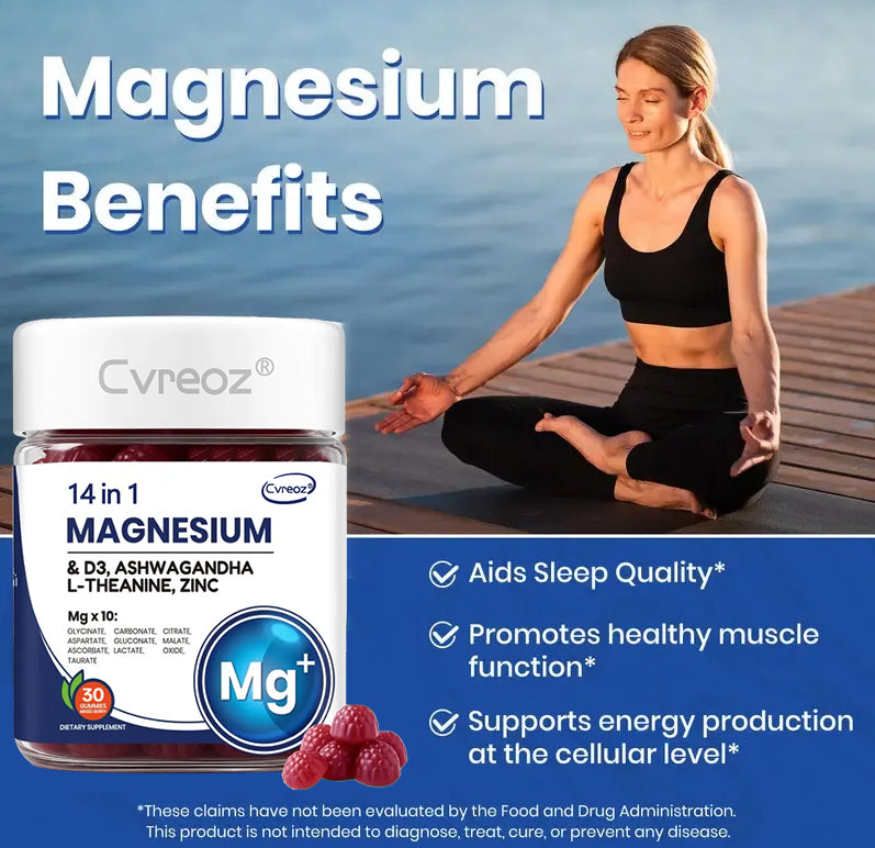 Cvreoz® ①14-in-1 Magnesium Gummies – with Ashwagandha, L-Theanine, Vitamin D3 & Zinc