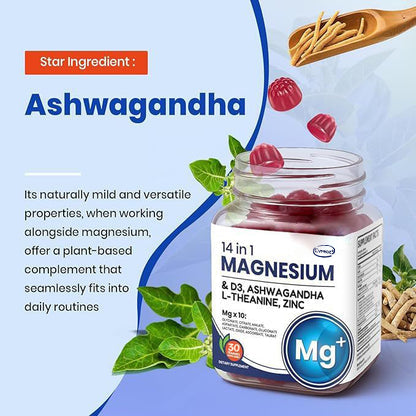 Cvreoz® ①14-in-1 Magnesium Gummies – with Ashwagandha, L-Theanine, Vitamin D3 & Zinc