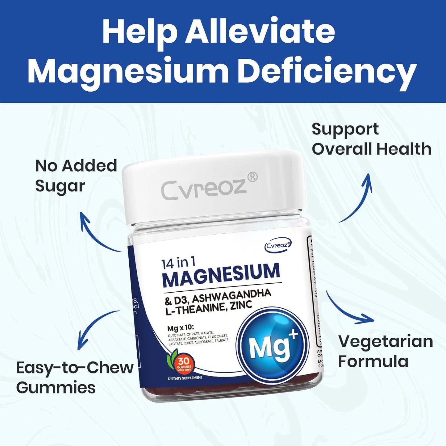 Cvreoz® ①14-in-1 Magnesium Gummies – with Ashwagandha, L-Theanine, Vitamin D3 & Zinc